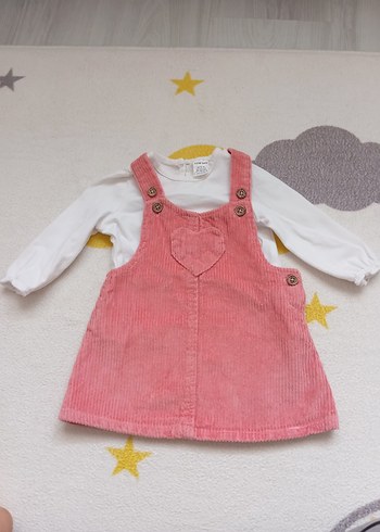 Kız Çocuk Pembe Fitilli Kadife Elbise - Görsel 2