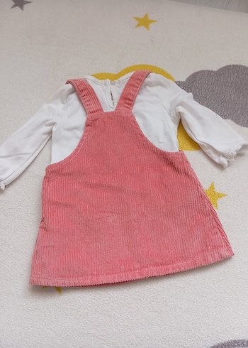 Kız Çocuk Pembe Fitilli Kadife Elbise - Görsel 4