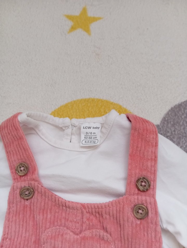 Kız Çocuk Pembe Fitilli Kadife Elbise - Görsel 3