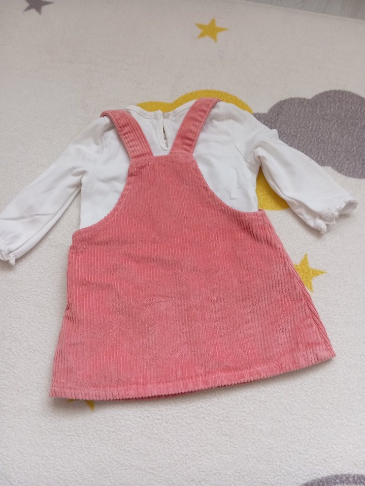 Kız Çocuk Pembe Fitilli Kadife Elbise - Görsel 4