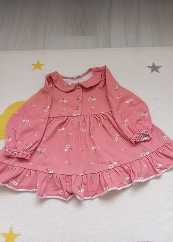 Pembe Çiçekli Fırfırlı Uzun Kollu Kız Elbisesi - Görsel 2