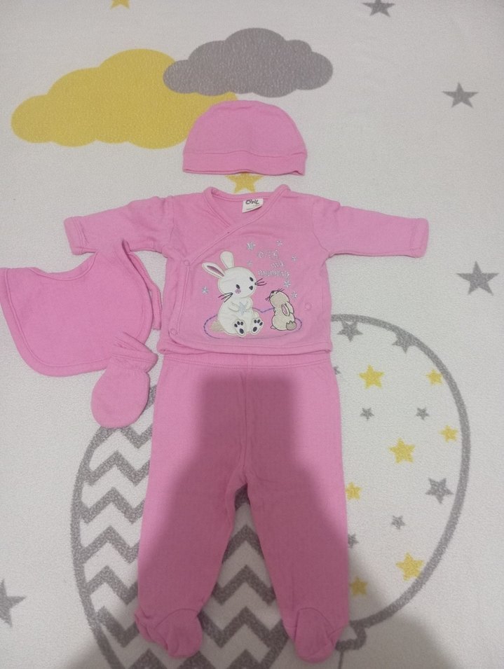 Pembe Nakışlı Örgü Bebek 5 li hastane çıkış - Görsel 3