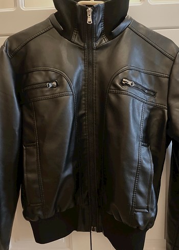 Siyah Deri Biker Ceket - Görsel 3