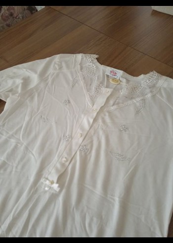 Beyaz Lohusa ve Emzirme Gecelik V Yaka - Görsel 4