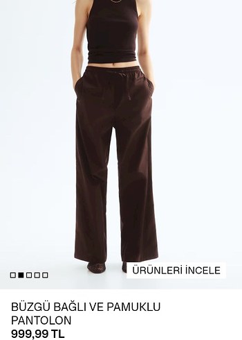 H&M H&M Kadın Kahverengi Midi Saten Rahat Kesim Pantolon 0 etiketli