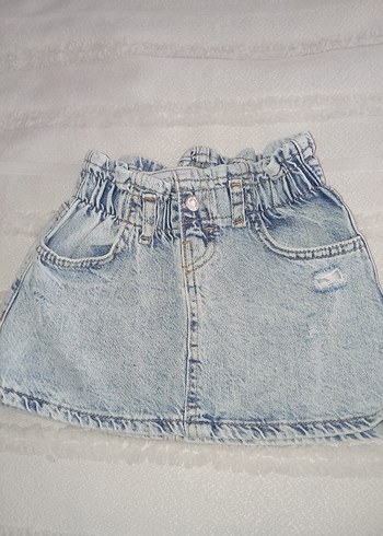 Zara Kız Çocuk Gri Batik Desenli Denim Etek