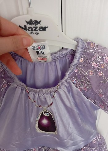 5 Yaş Beden Boncuk İşlemeli Lila Bohem Çocuk Elbisesi