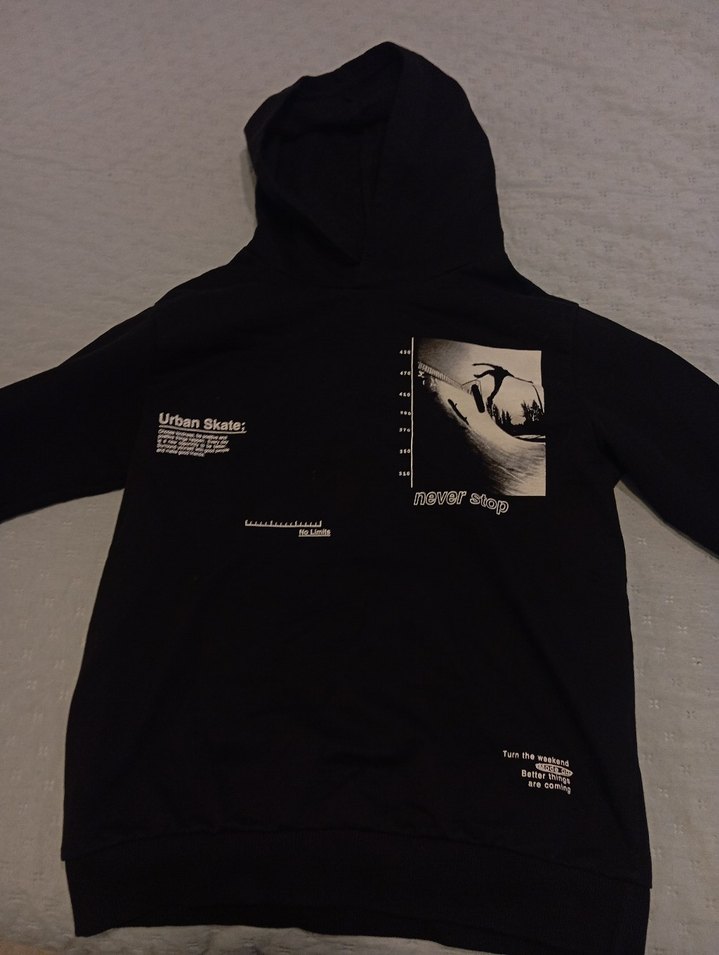 Kapüşonlu Siyah Oversize Baskılı Sweatshirt - Görsel 2