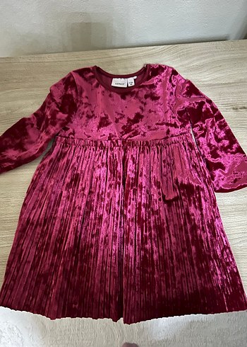 Bordo Kız Çocuk Piliseli Uzun Kollu Elbise