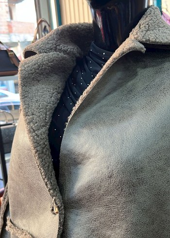 Gri Süet Kürklü Kısa Kadın Ceket - Görsel 3