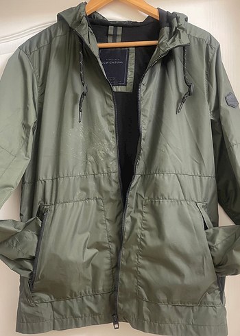 Erkek Haki Kapüşonlu Fermuarlı Yağmurluk - Görsel 7