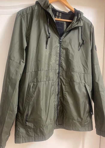 Erkek Haki Kapüşonlu Fermuarlı Yağmurluk - Görsel 3