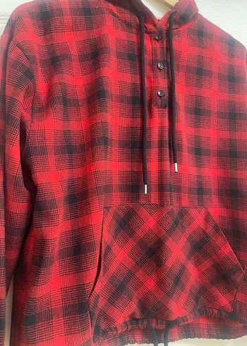 Kırmızı Ekose Düğmeli Kadın Gömlek - Görsel 3