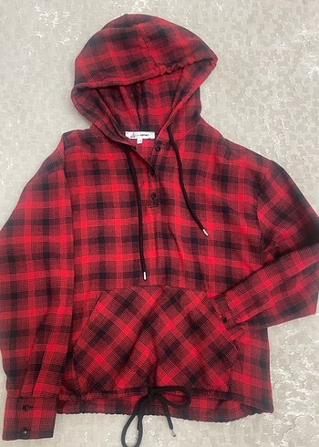 Kırmızı Ekose Düğmeli Kadın Gömlek - Görsel 7