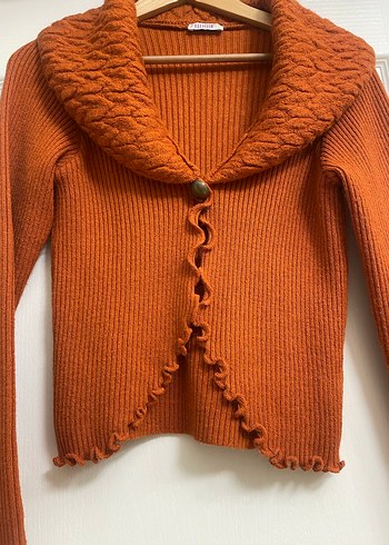 Kiremit rengi Örgü Bohem Kadın Hırka - Görsel 3