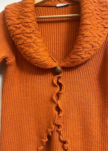 Kiremit rengi Örgü Bohem Kadın Hırka - Görsel 5