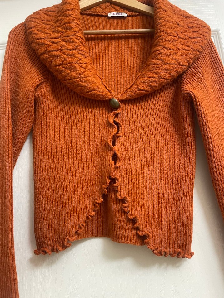 Kiremit rengi Örgü Bohem Kadın Hırka - Görsel 3