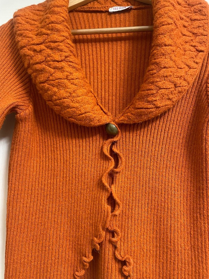 Kiremit rengi Örgü Bohem Kadın Hırka - Görsel 5