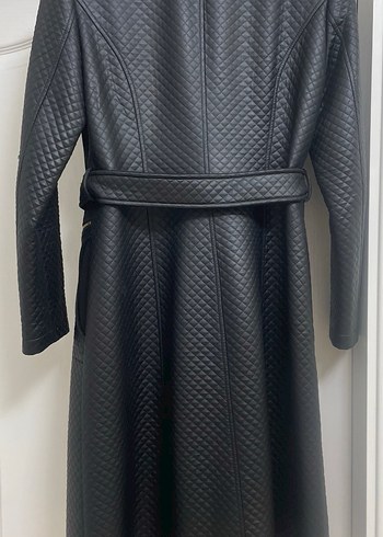 Alvina Kemerli Siyah Deri Kapitone Desenli Kadın Kaban - Görsel 6