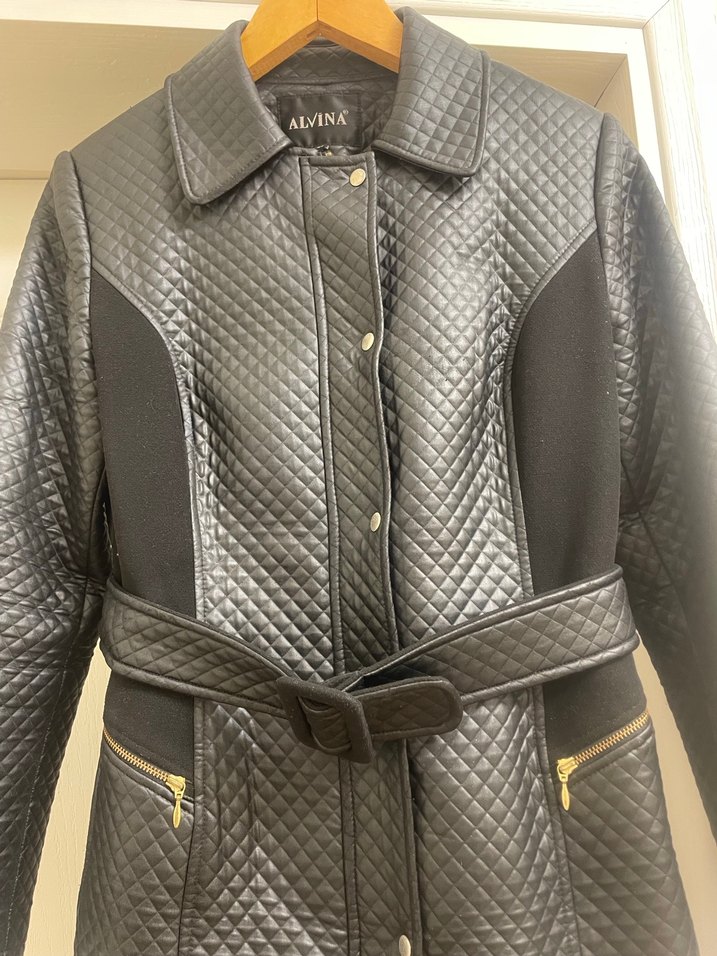 Alvina Kemerli Siyah Deri Kapitone Desenli Kadın Kaban - Görsel 4