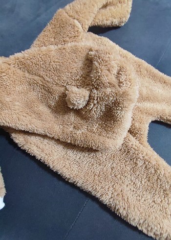 Kahverengi Peluş Bebek Tulumu Kapüşonlu - Görsel 3