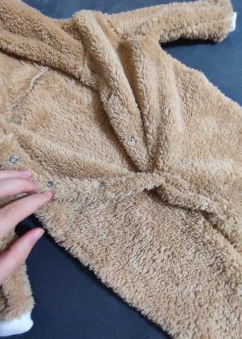 Kahverengi Peluş Bebek Tulumu Kapüşonlu - Görsel 2