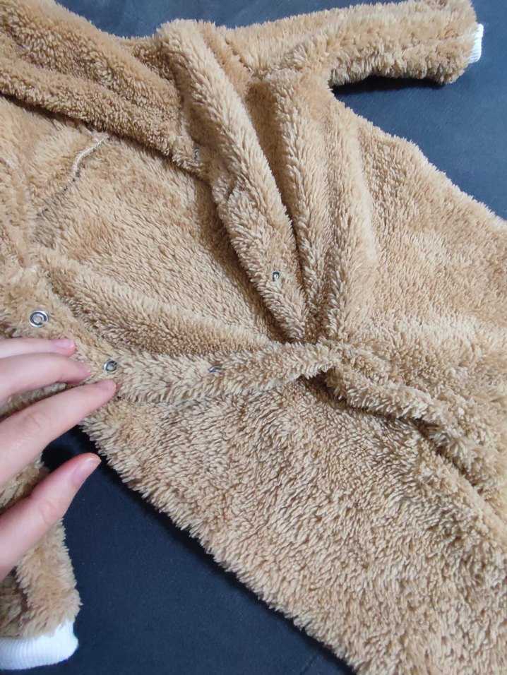 Kahverengi Peluş Bebek Tulumu Kapüşonlu - Görsel 2