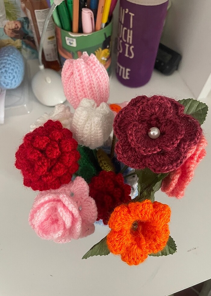 Solmayan Saksıda Çiçek Buketi Gül Lale - Görsel 2