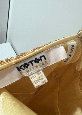 Koton Uzun Gold Drapeli Straplez Abiye Elbise