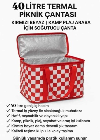 40 Litre Termal Piknik Çantası Kırmızı Beyaz