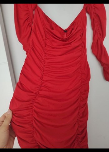 Zara Kırmızı Drapeli Mini Abiye Elbise