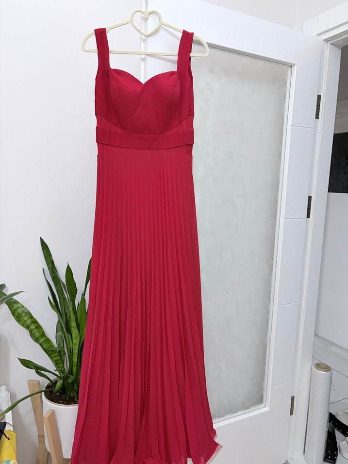 Kırmızı Pilili Uzun Abiye Elbise - Görsel 2