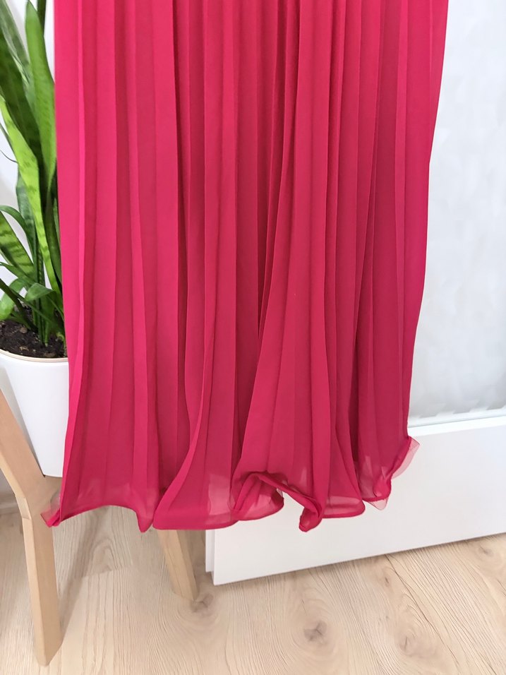 Kırmızı Pilili Uzun Abiye Elbise - Görsel 3