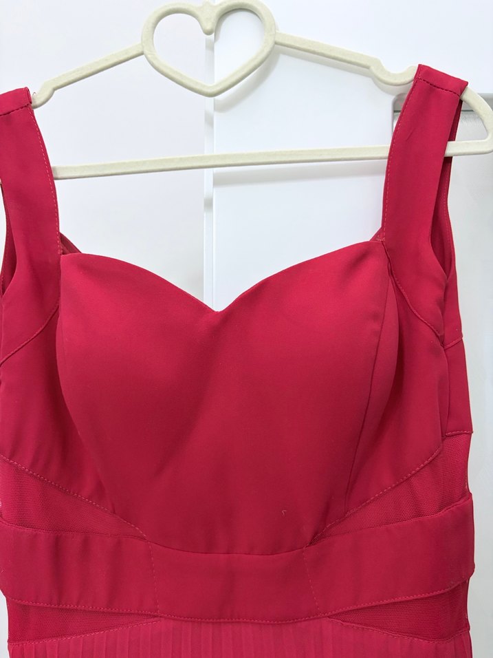 Kırmızı Pilili Uzun Abiye Elbise - Görsel 4