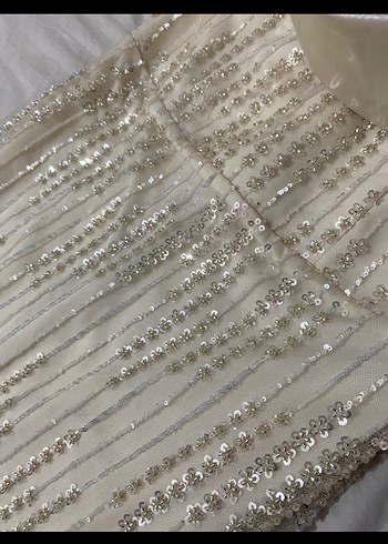 Bej Straplez İşlemeli Uzun Abiye Elbise - Görsel 5