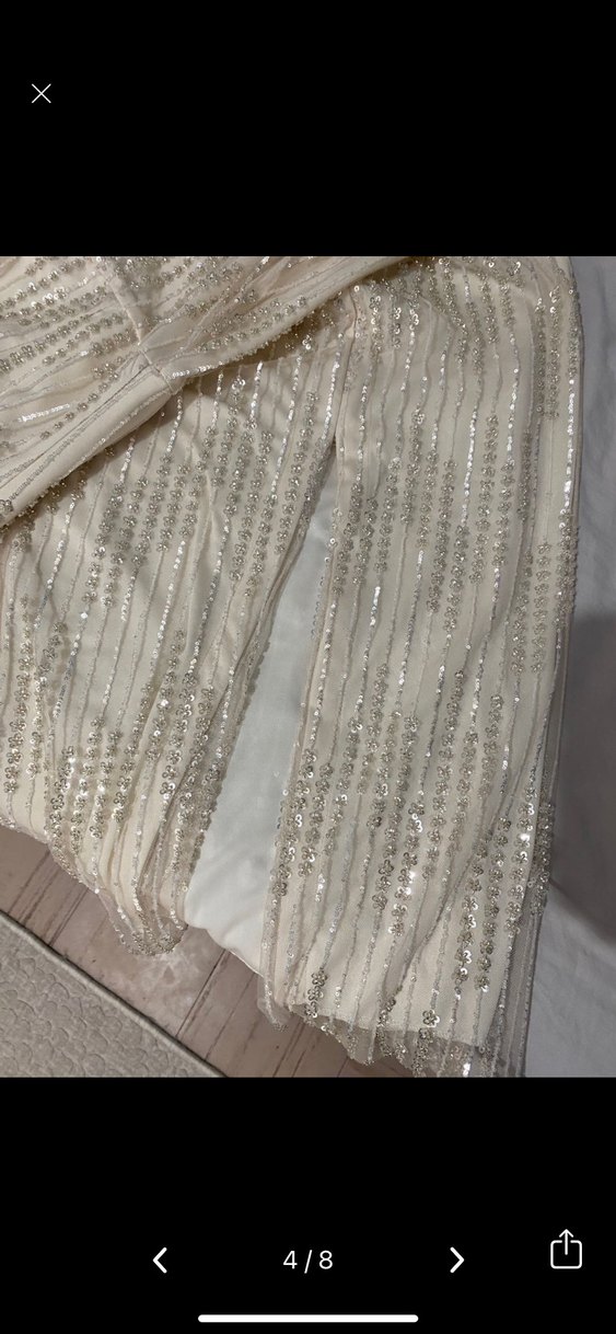 Bej Straplez İşlemeli Uzun Abiye Elbise - Görsel 2