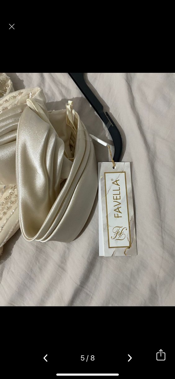 Bej Straplez İşlemeli Uzun Abiye Elbise - Görsel 3