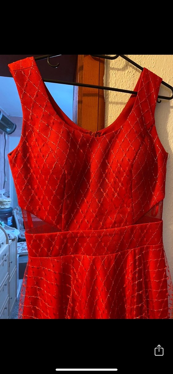 Kırmızı V Yakalı  Abiye Elbise - Görsel 2