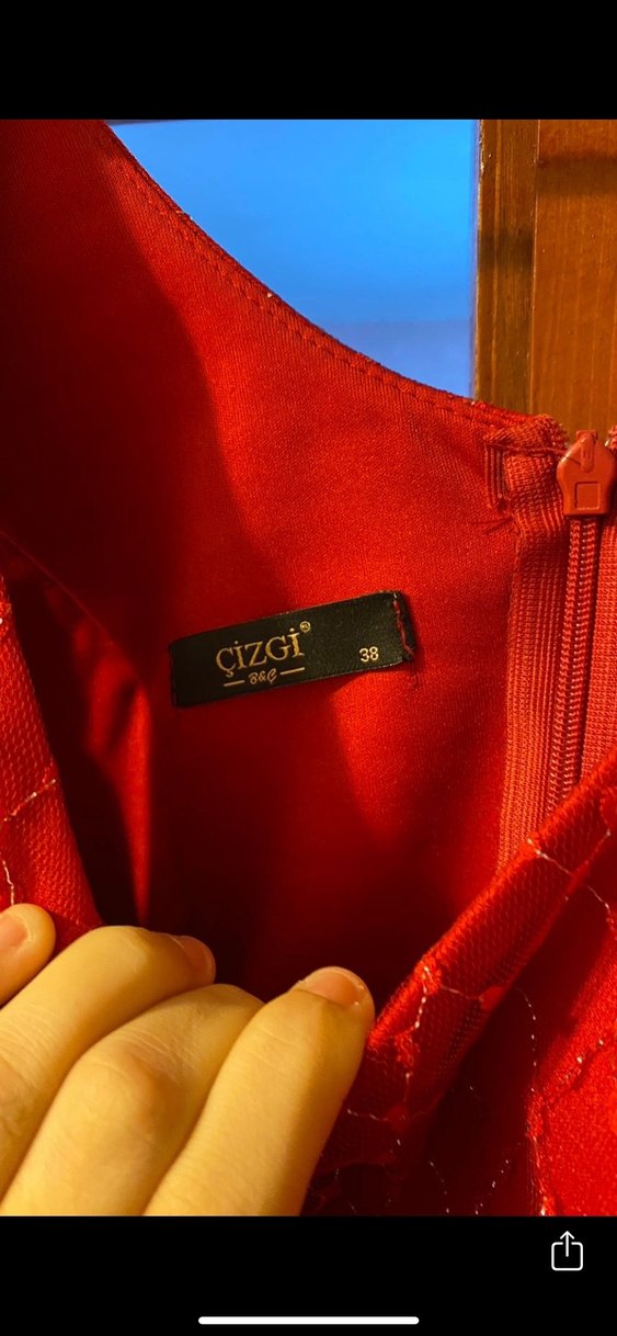 Kırmızı V Yakalı  Abiye Elbise - Görsel 3