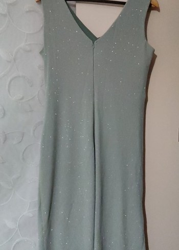 Su yeşili  Drapeli Uzun Abiye Elbise - Görsel 2