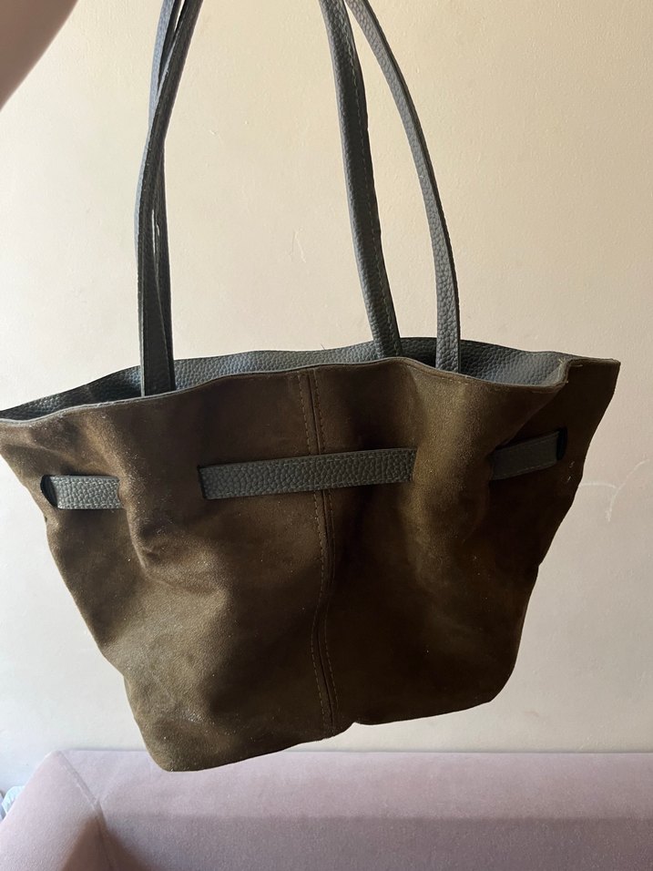 Haki yeşil  Süet Tokalı Kadın Çanta - Görsel 2