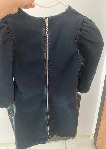 m Beden V Yakalı Siyah Kot Mini Elbise zara