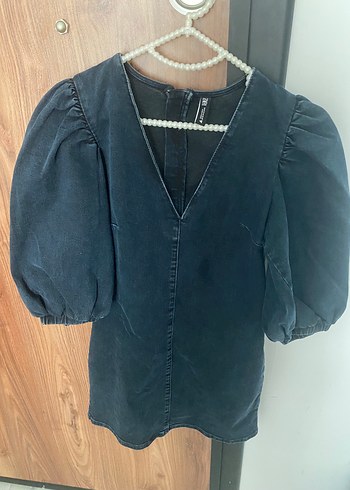 V Yakalı Siyah Kot Mini Elbise zara