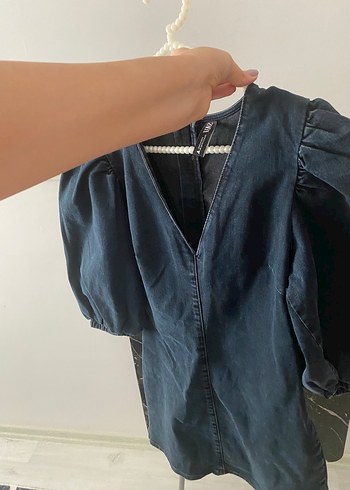 Zara V Yakalı Siyah Kot Mini Elbise zara