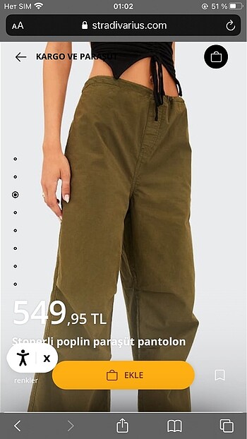 Stradivarius paraşüt pantalon