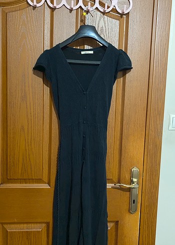 Siyah V Yakalı Uzun Triko Elbise - Görsel 2