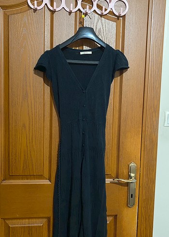 Siyah V Yakalı Uzun Triko Elbise - Görsel 4