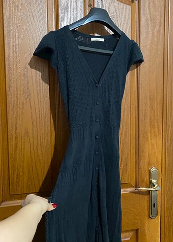 Siyah V Yakalı Uzun Triko Elbise - Görsel 5