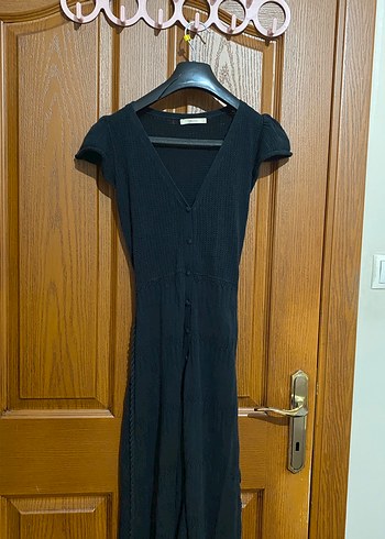 Siyah V Yakalı Uzun Triko Elbise - Görsel 3