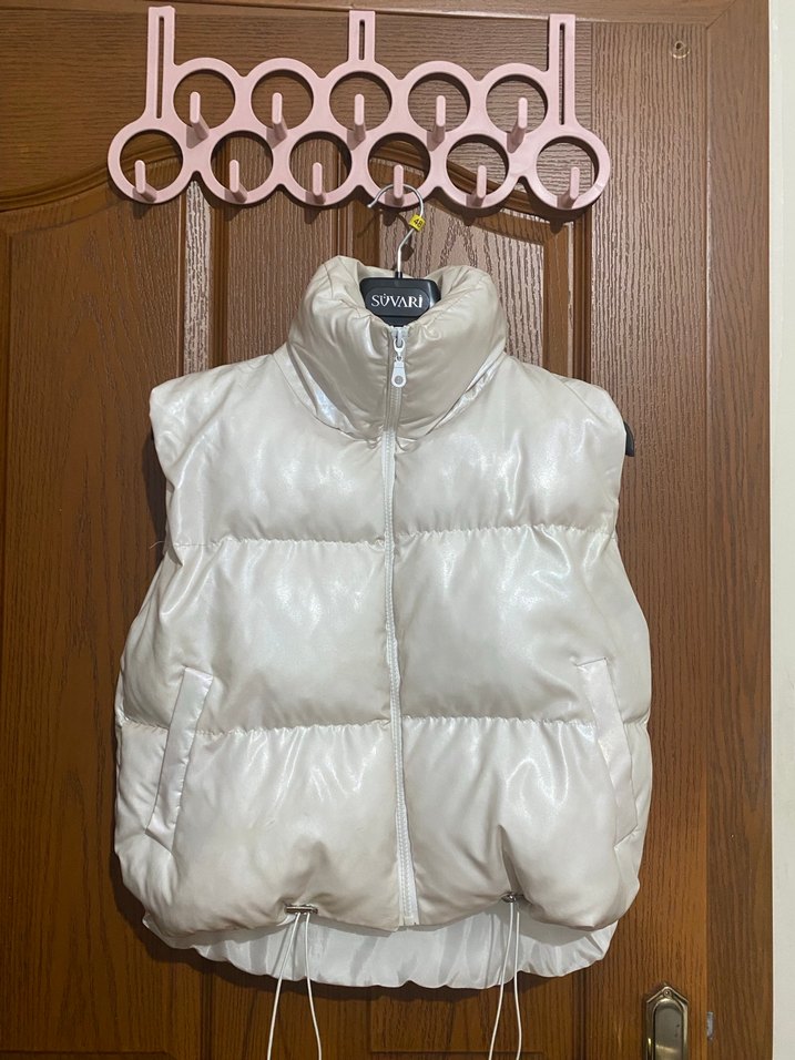 Beyaz Deri Kürklü Kısa Kadın Yelek - Görsel 2